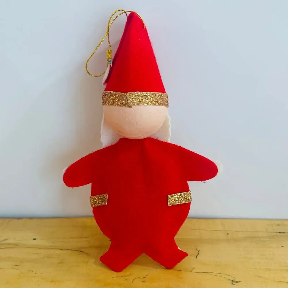 Vtg Retro 50s Japan Felt Santa Claus Christmas Ornament MCM Nostalgic Novelty